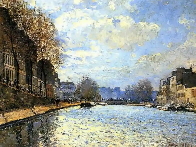 Painting by Alfred Sisley - View of the Canal Saint-Martin