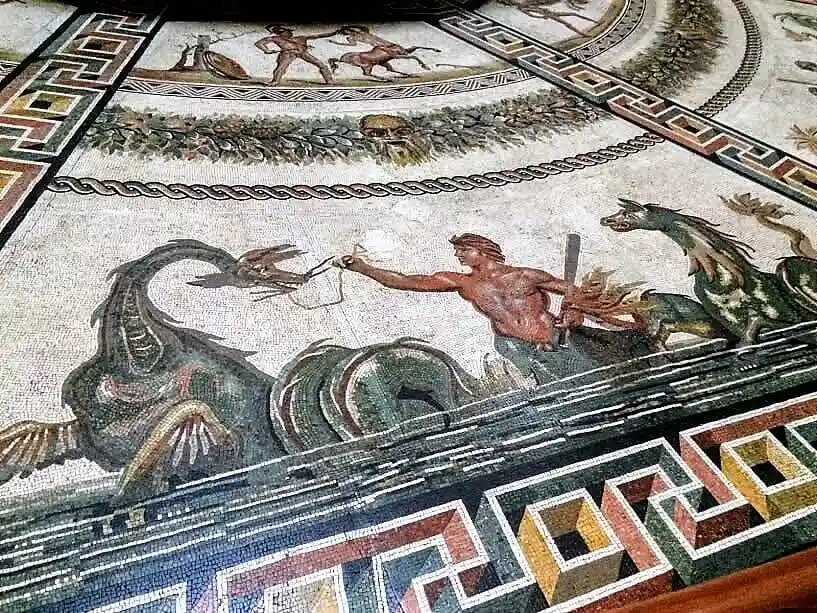 Dragons motive shown on floor mosaic in Vatican Museum