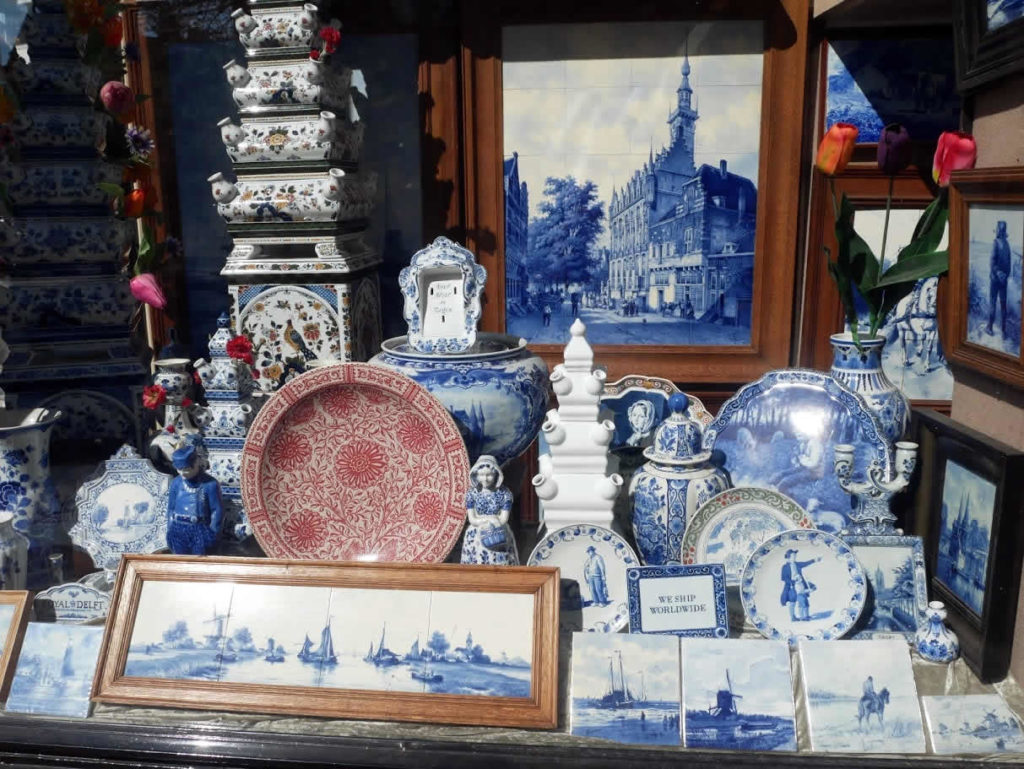 Delft Blue pottery at Museumplein area in Amsterdam