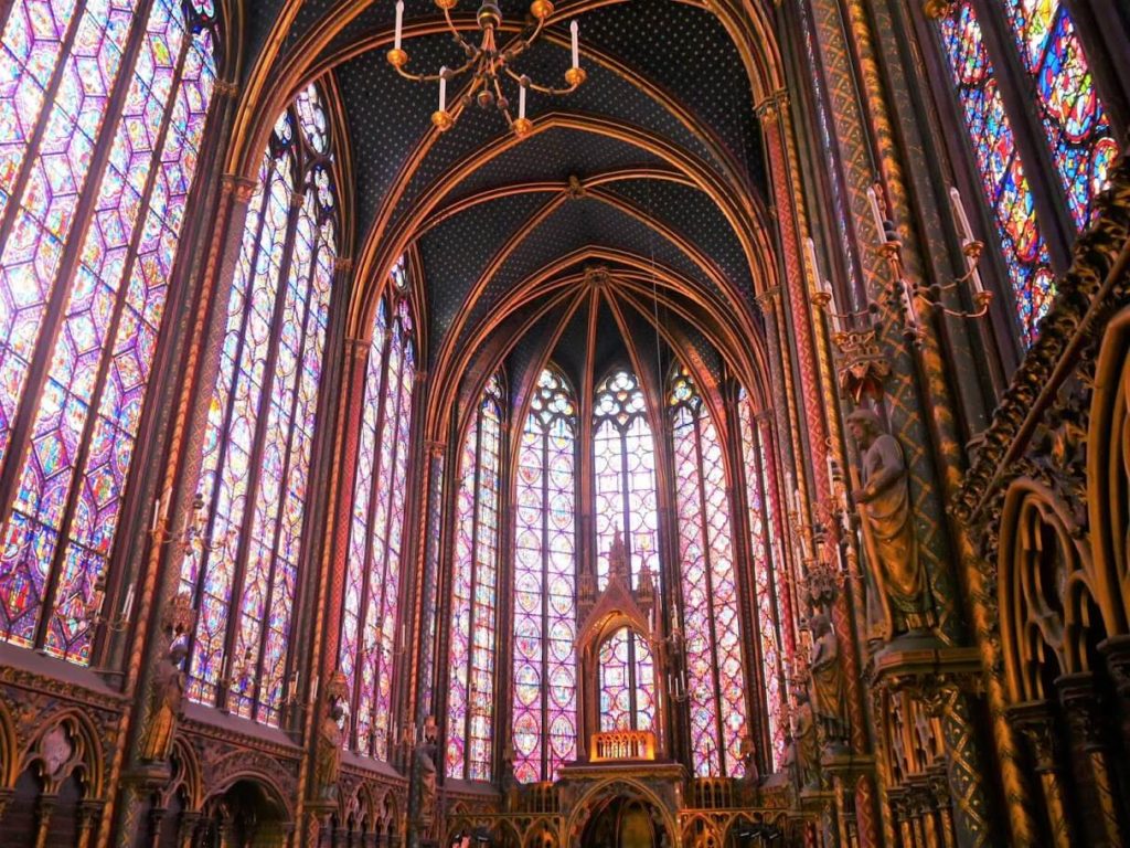 Gothic windows of Saint Chapelle in Paris
