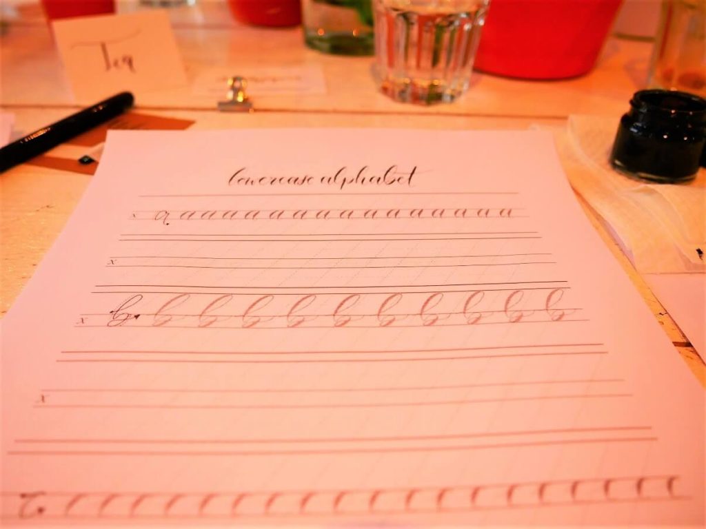 Writing alphabet at the Calligraphy workshop in Amsterdam