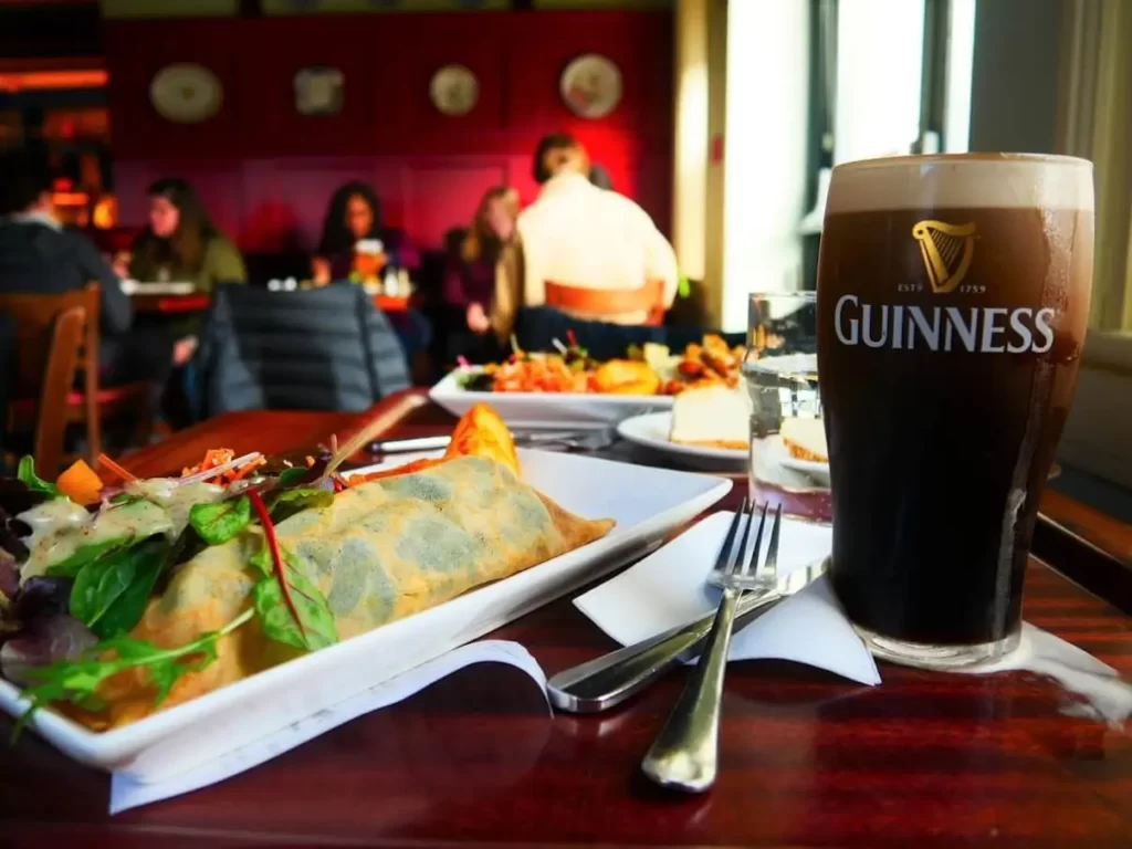 Food and pint of Guinness