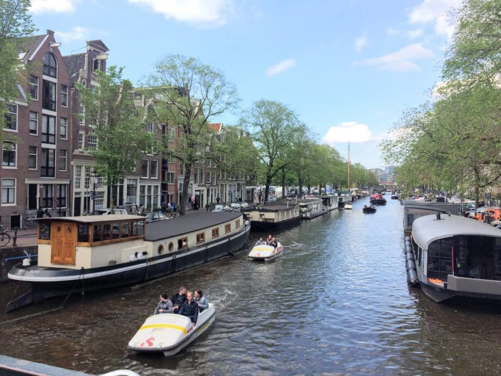 Pedal boats on a canal in Amsterdam