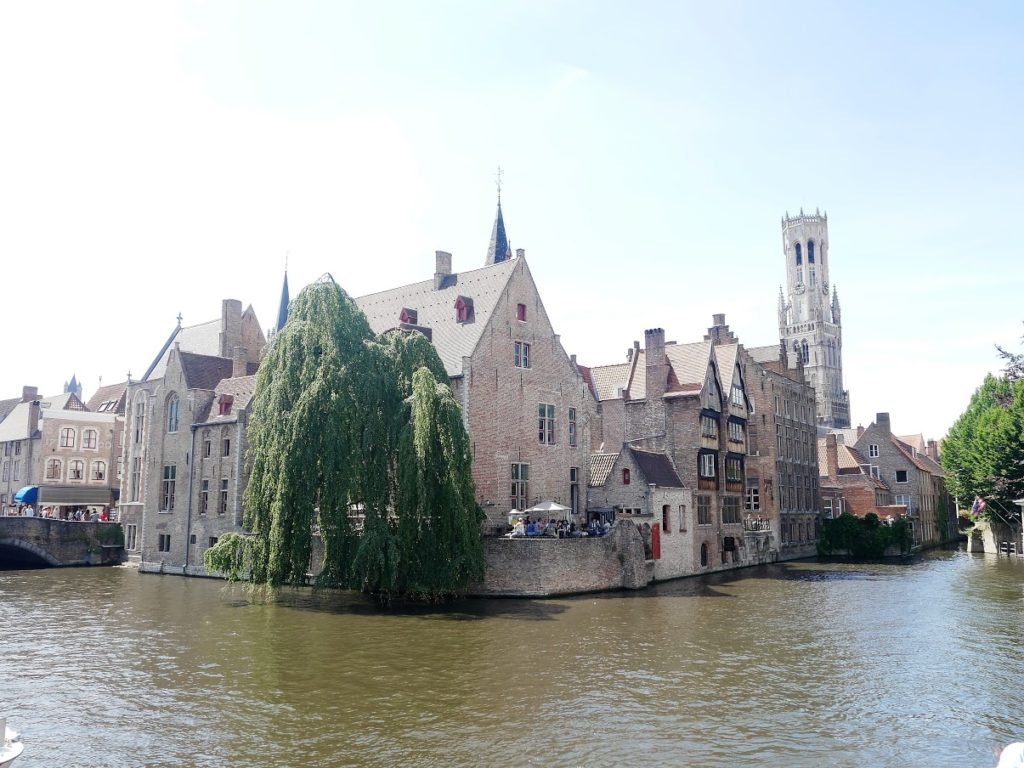 Historic houses next to canal in Bruges