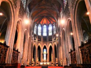 Interior of Saint Waltrude Church in Mons