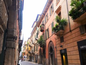 Street in Verona with orange and yellow facades