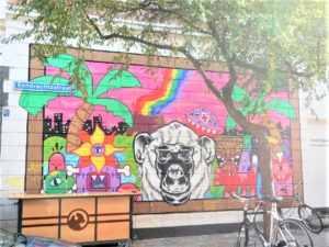 Large colourful mural of monkey in Rotterdam