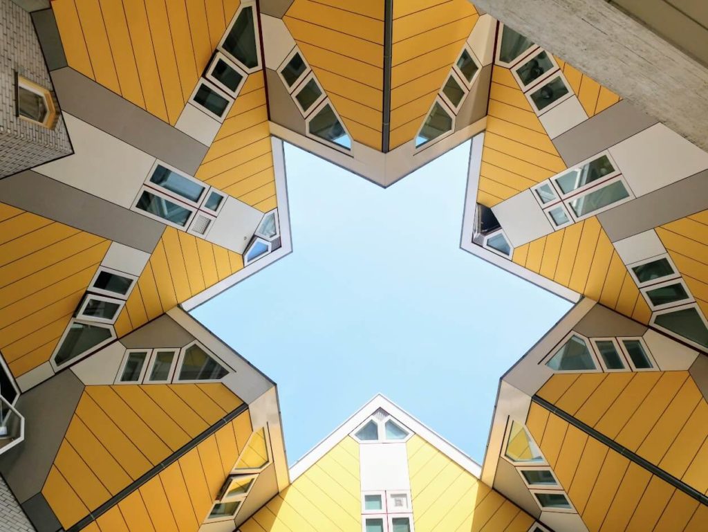 Cube houses in Rotterdam from the ground
