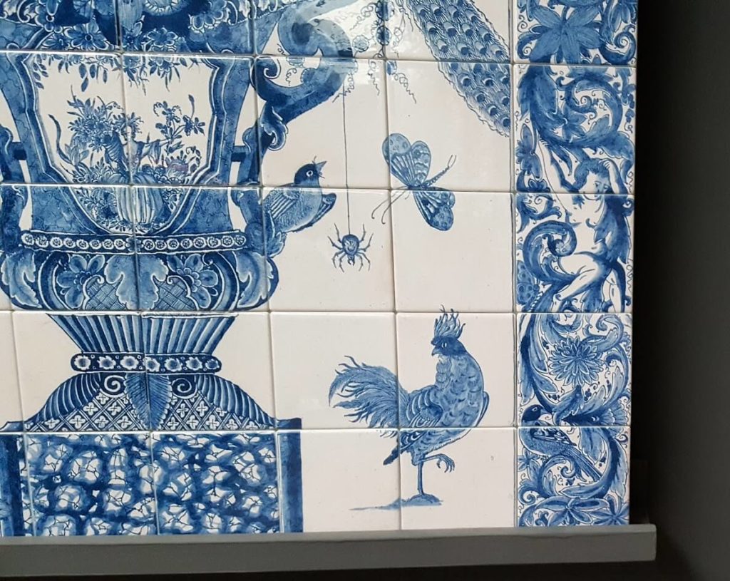 delft blue tile tableau closeup