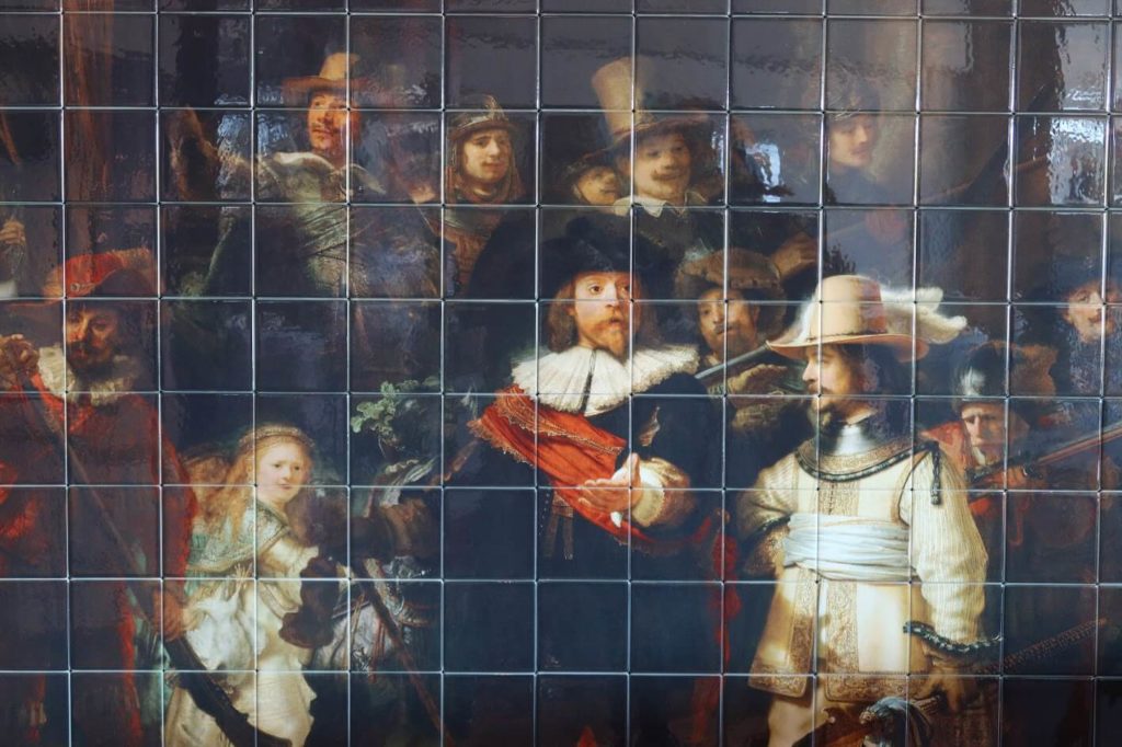 Rembrandt the night watch on the tile tableau