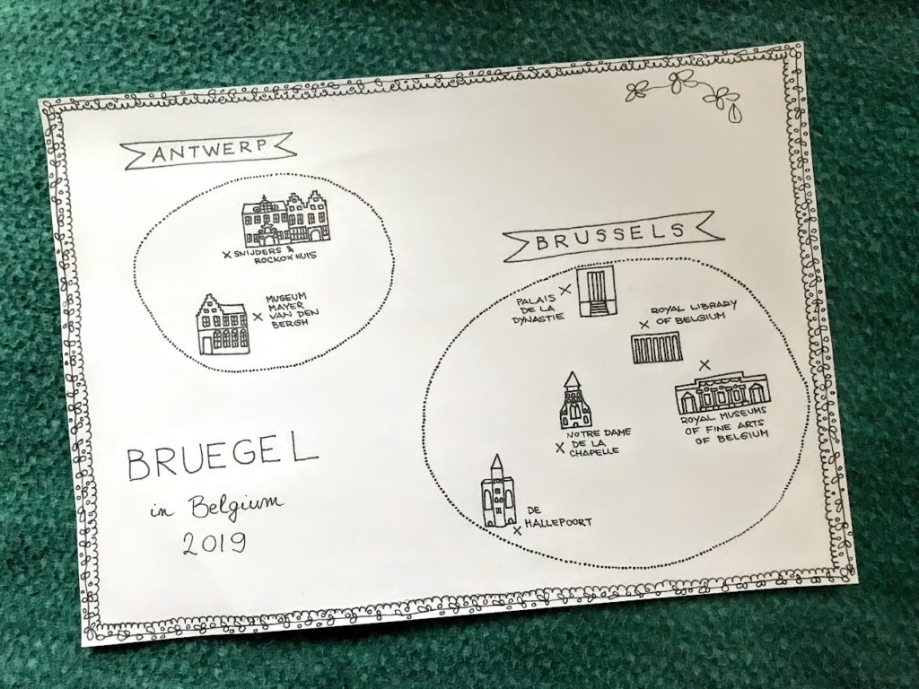 Map with places related to they year of Bruegel in belgium