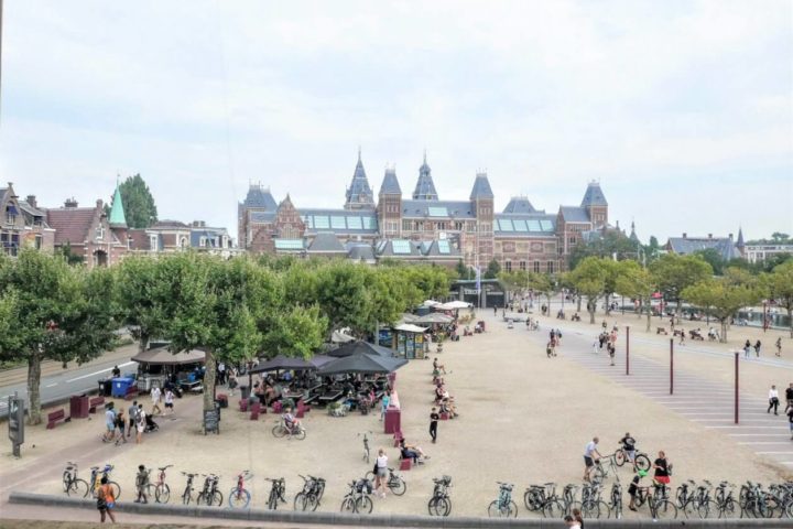View on Rijksmuseum in Amsterdam over the Museumplein