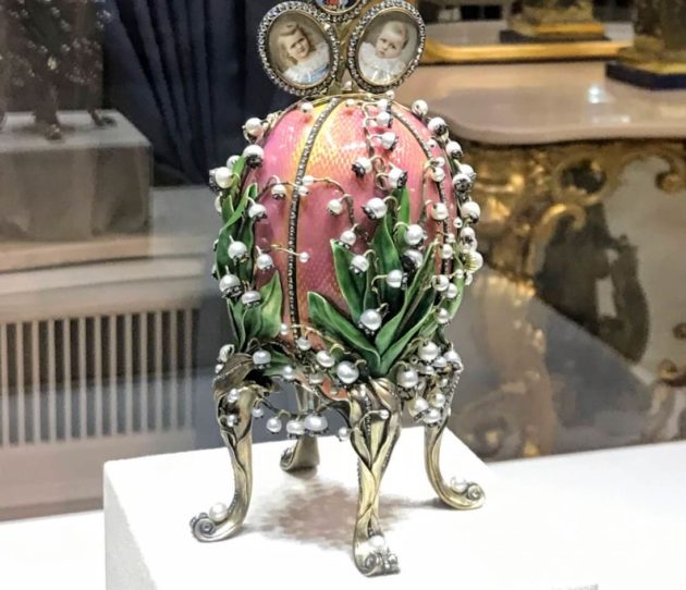 pink faberge egg from the faberge museum in saint petersburg
