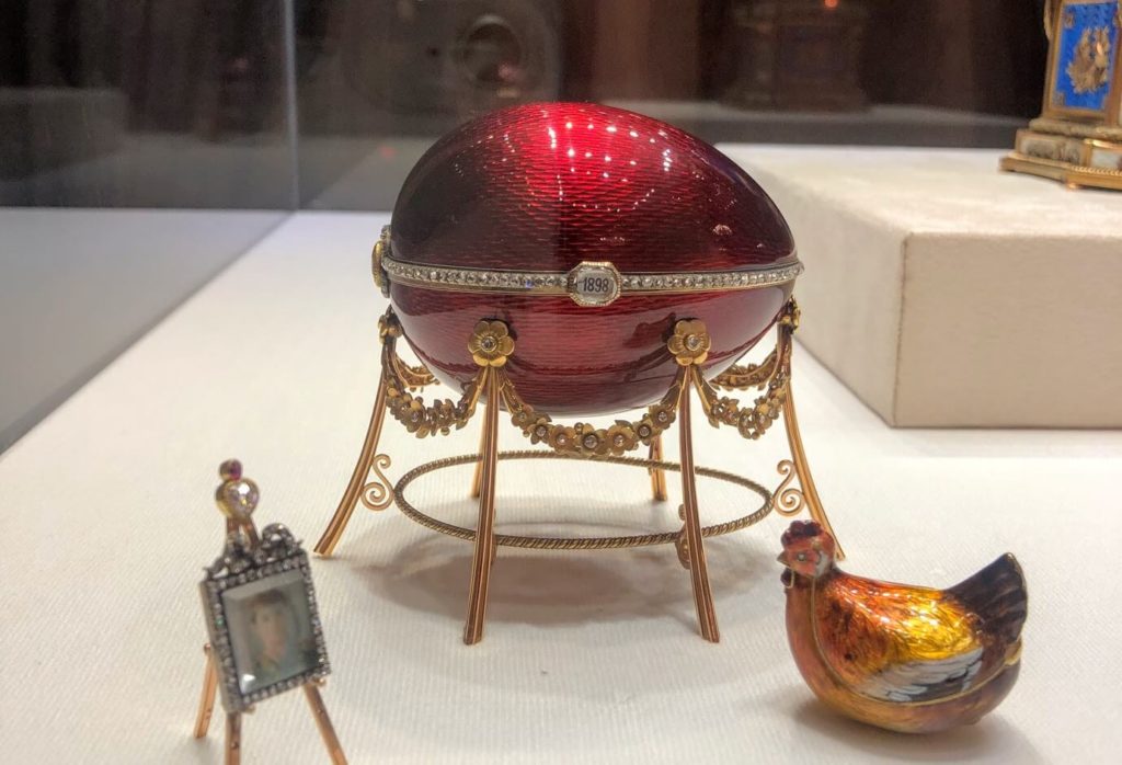 red faberge egg at faberge museum in saint petersburg