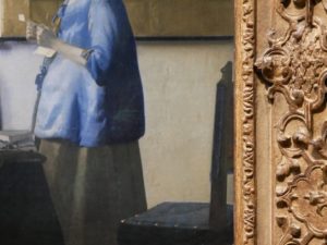 Detail on Vermeer's painting Woman reading a letter