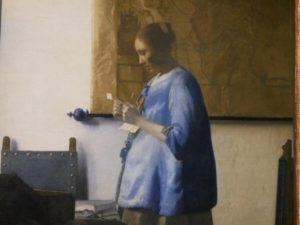 Detail on Vermeer's painting Woman reading a letter