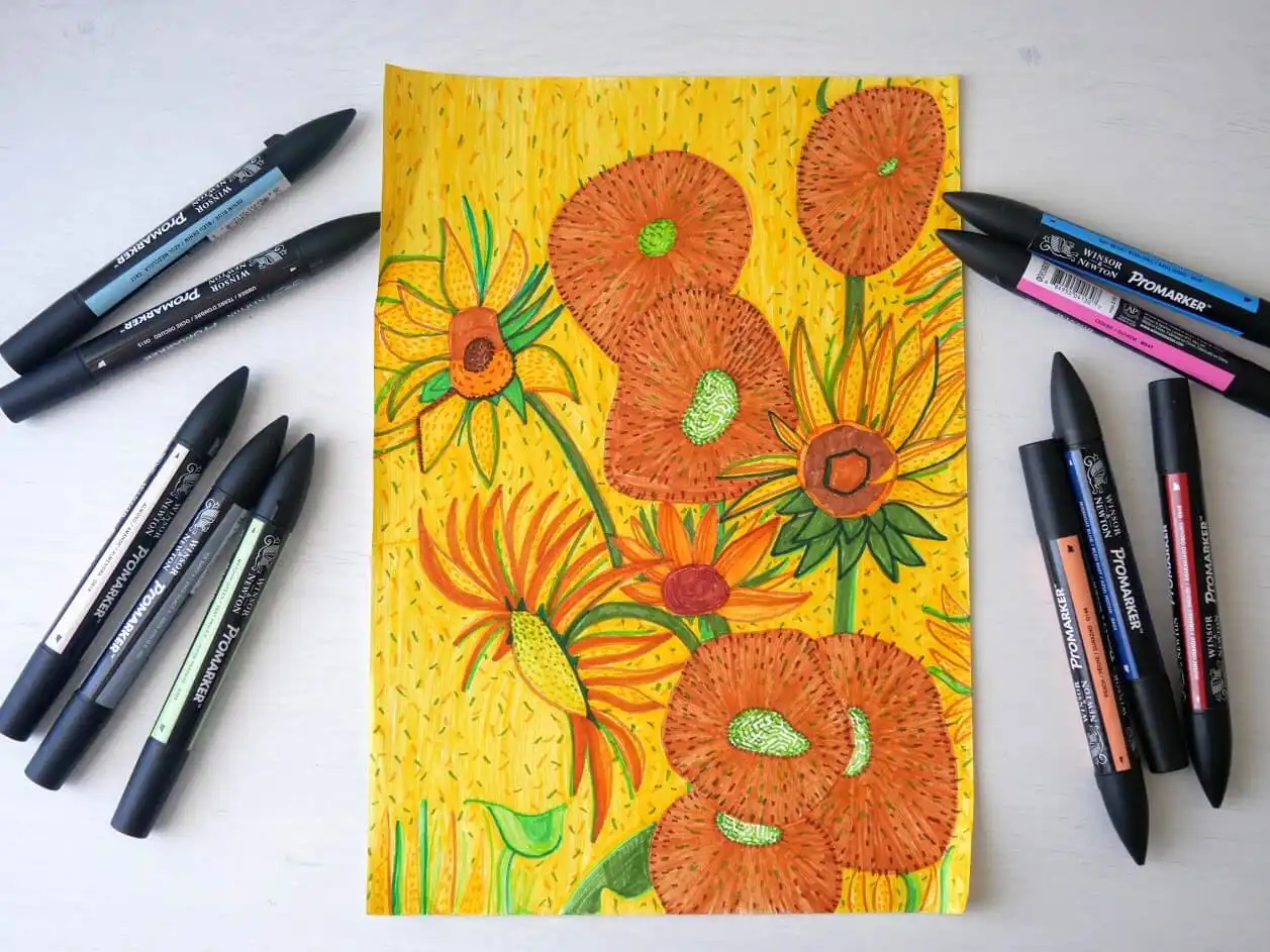 Sunflowers drawn by markers