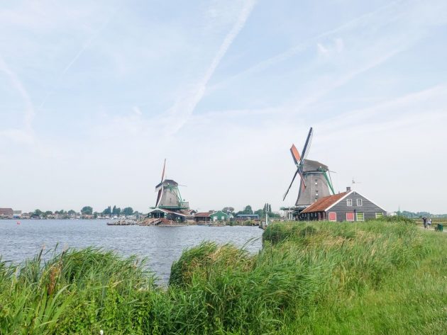 windmills at the lake in the Netherlands