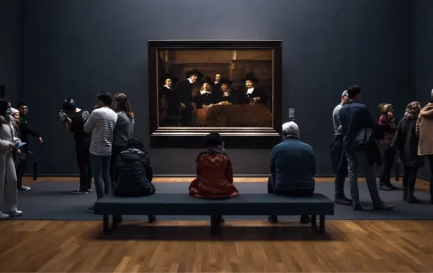 Tourist observing the painting in the Rijksmuseum