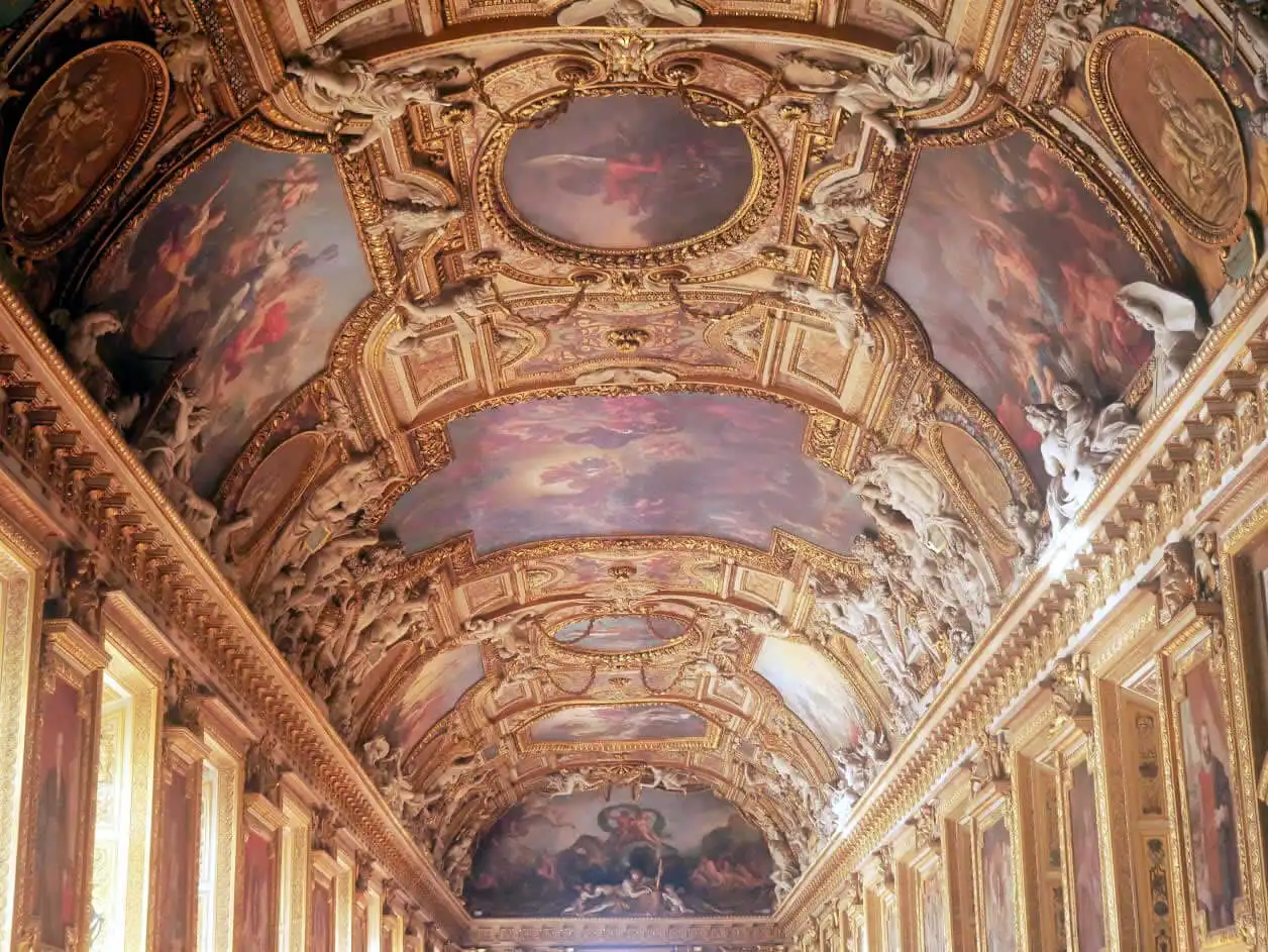 Ceiling frescoes inside the Louvre museum in Paris