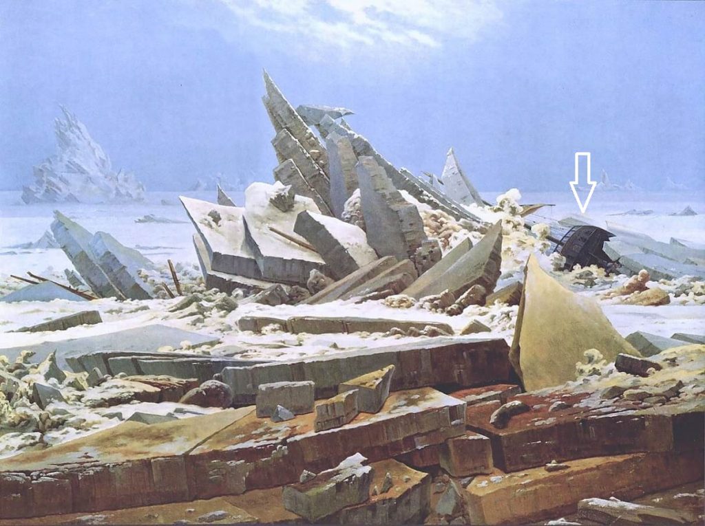 Caspar David Friedrich, The Sea of Ice, shipwreck detail