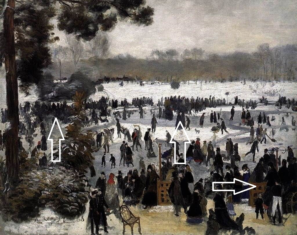 Auguste Renoir, Skaters in the Bois de Boulogne, people detail
