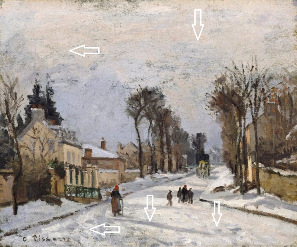 Camille Pissarro Road to Versailles at Louveciennes, details