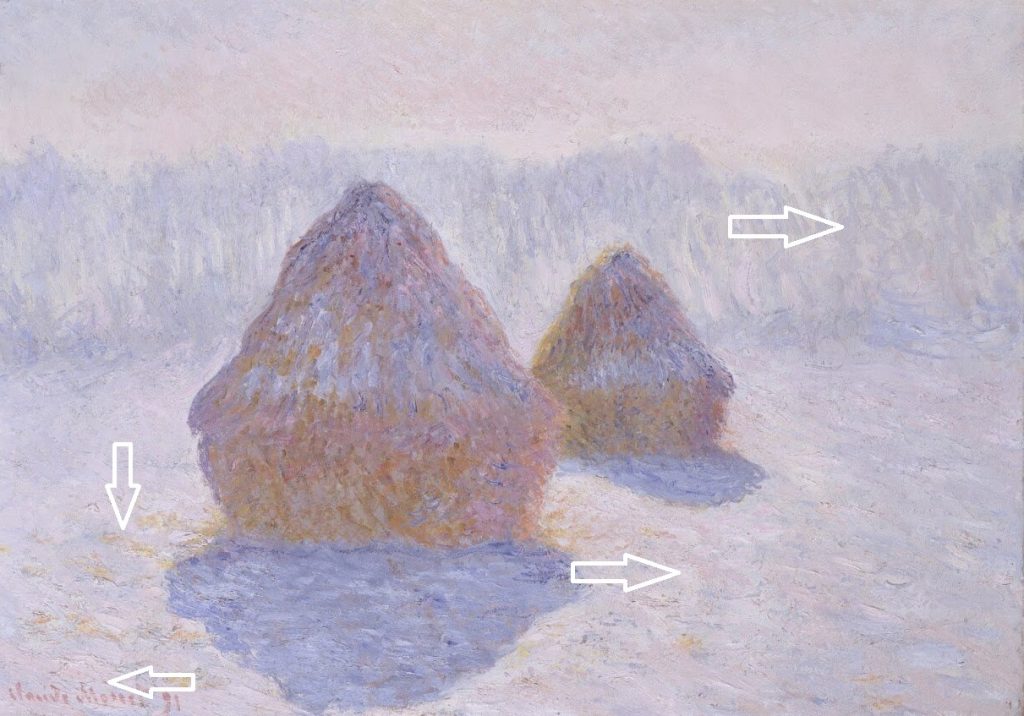 Claude Monet, The Haystacks, snow shades details