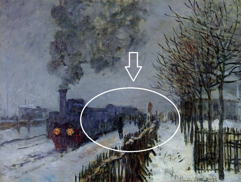 Claude Monet Train in the snow, people detail