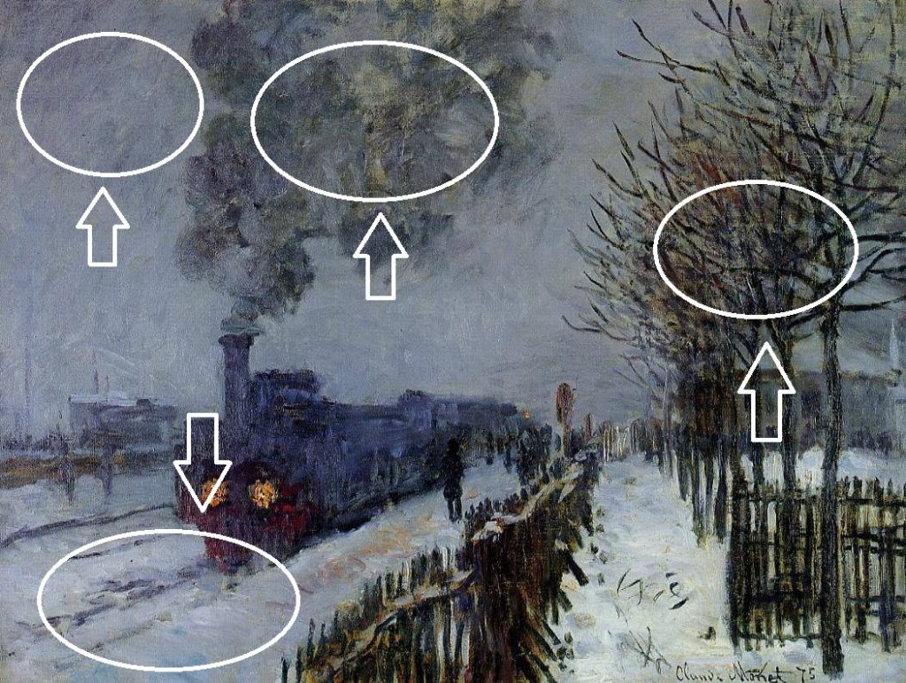 Claude Monet Train in the snow, texture details