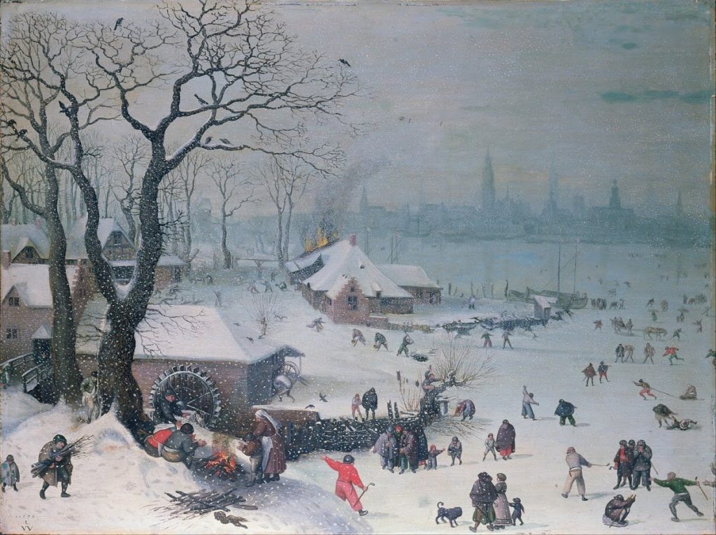 Lucas van Valckenborch, Winter Landscape with Snowfall near Antwerp, image source Wikipedia