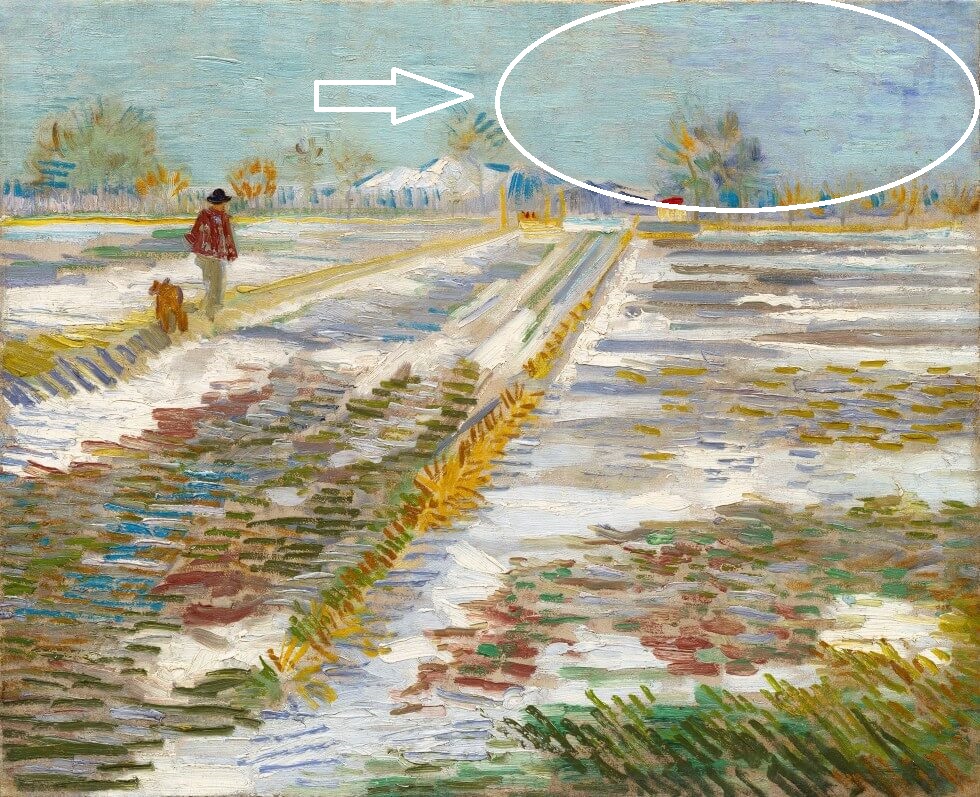 Vincent van Gogh Landscape with snow, sky details