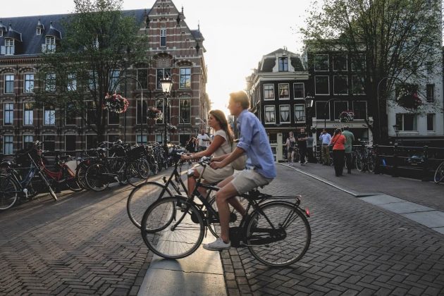 Biking in Amsterdam in summer