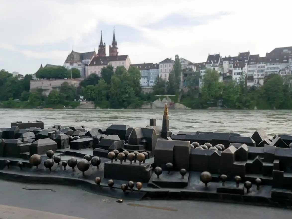 View on the miniature of Basel, river in the background