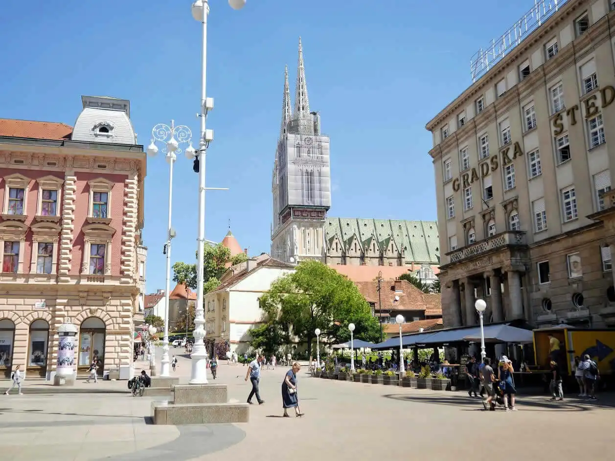 Zagreb Cathedral from Ban Jelacic Square in Zagreb