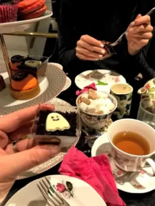 Ghost cake at the Halloween themed afternoon tea in London