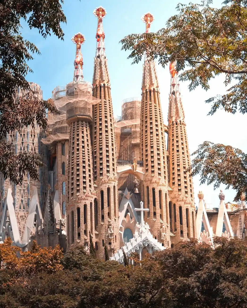 View at the towers of Sagrada Familia in Barcelona