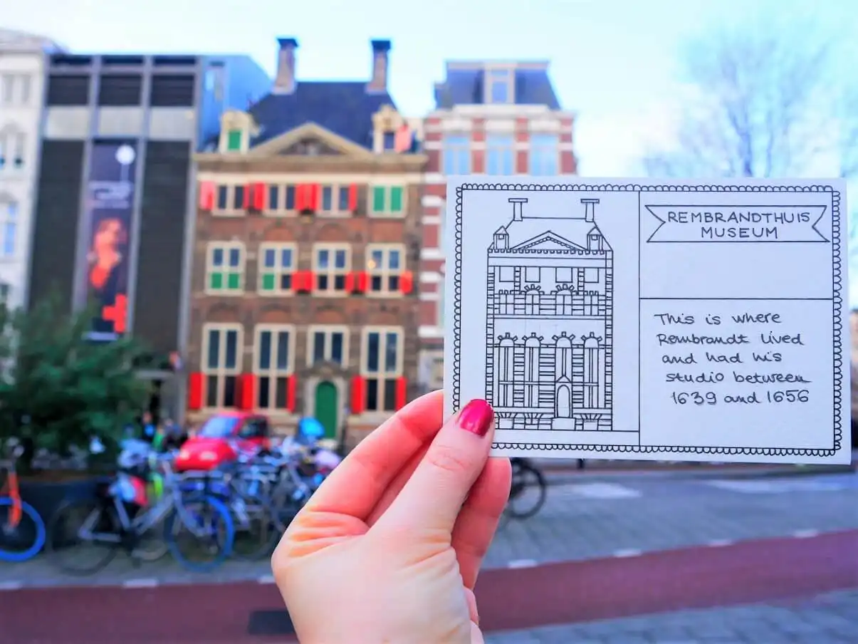 Colouring postcards Rembrandt in Amsterdam