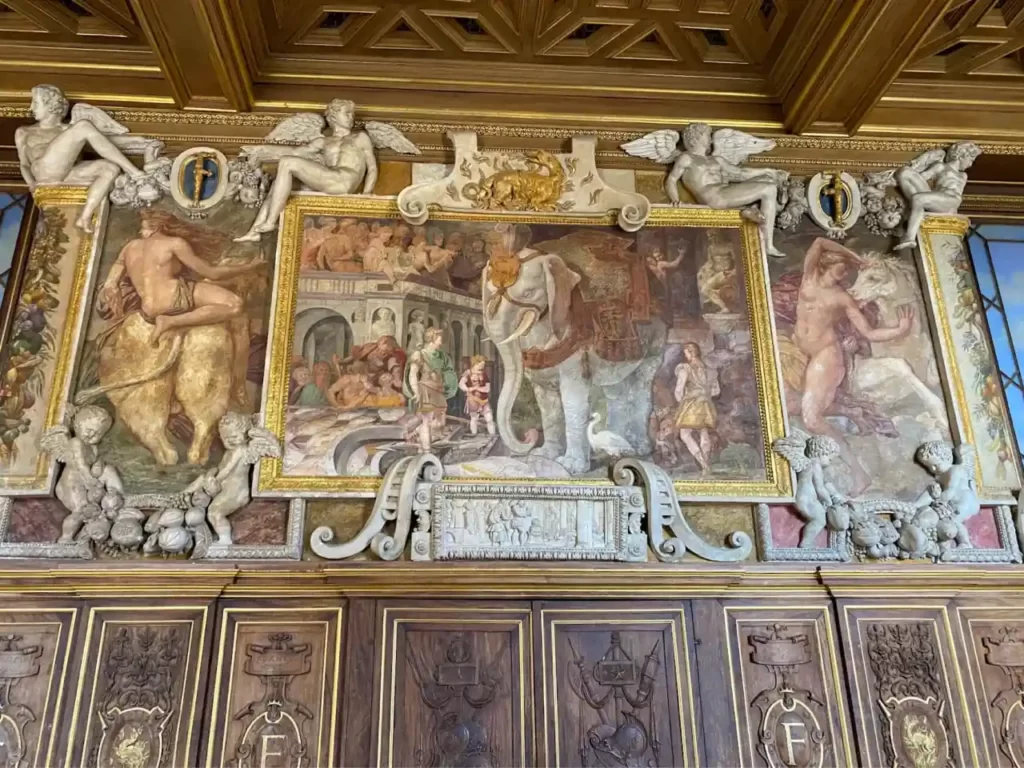 Wall painting from Gallery of Francis I at the Fontainebleau Palace in france
