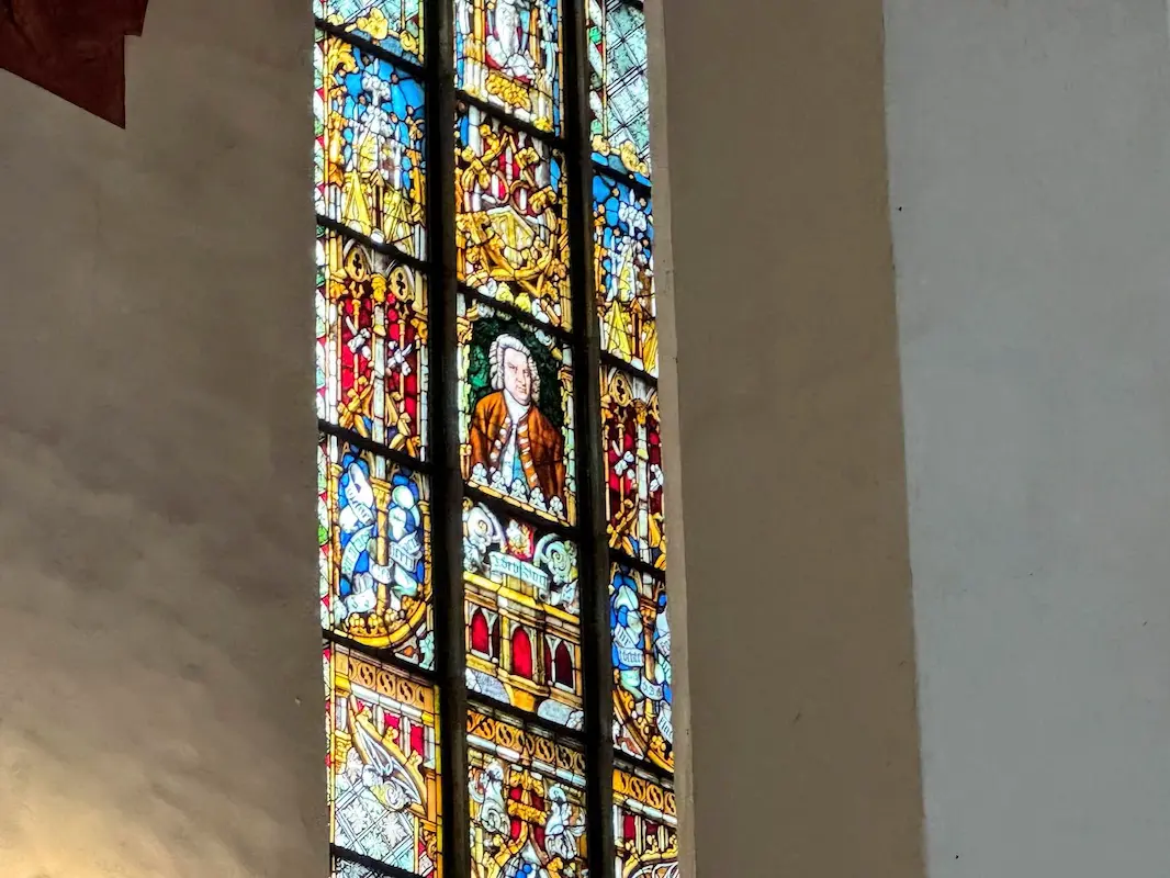 Bach in stained glass window in St. Thomas Church in Leipzig